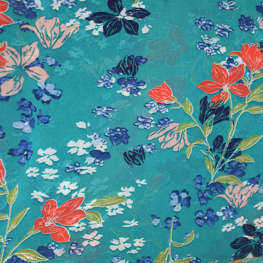 P-17-501-TURQUOISE-ORANGE - PRINTED 100% POLYESTER HI MULTI CHIFFON WASH
