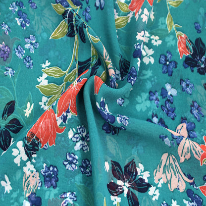 P-17-501-TURQUOISE-ORANGE - PRINTED 100% POLYESTER HI MULTI CHIFFON WASH