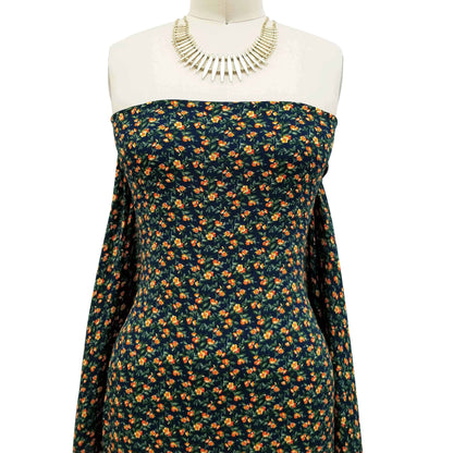 P-1702-636-NAVY-TANGERINE - PRINTED CREPON 100% RAYON CREPON