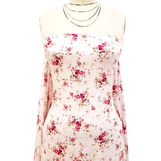 P-1714-698-OFFWHITE-FUCHSIA- PRINTED RAYON CHALLIS 100% RAYON CHALLIS