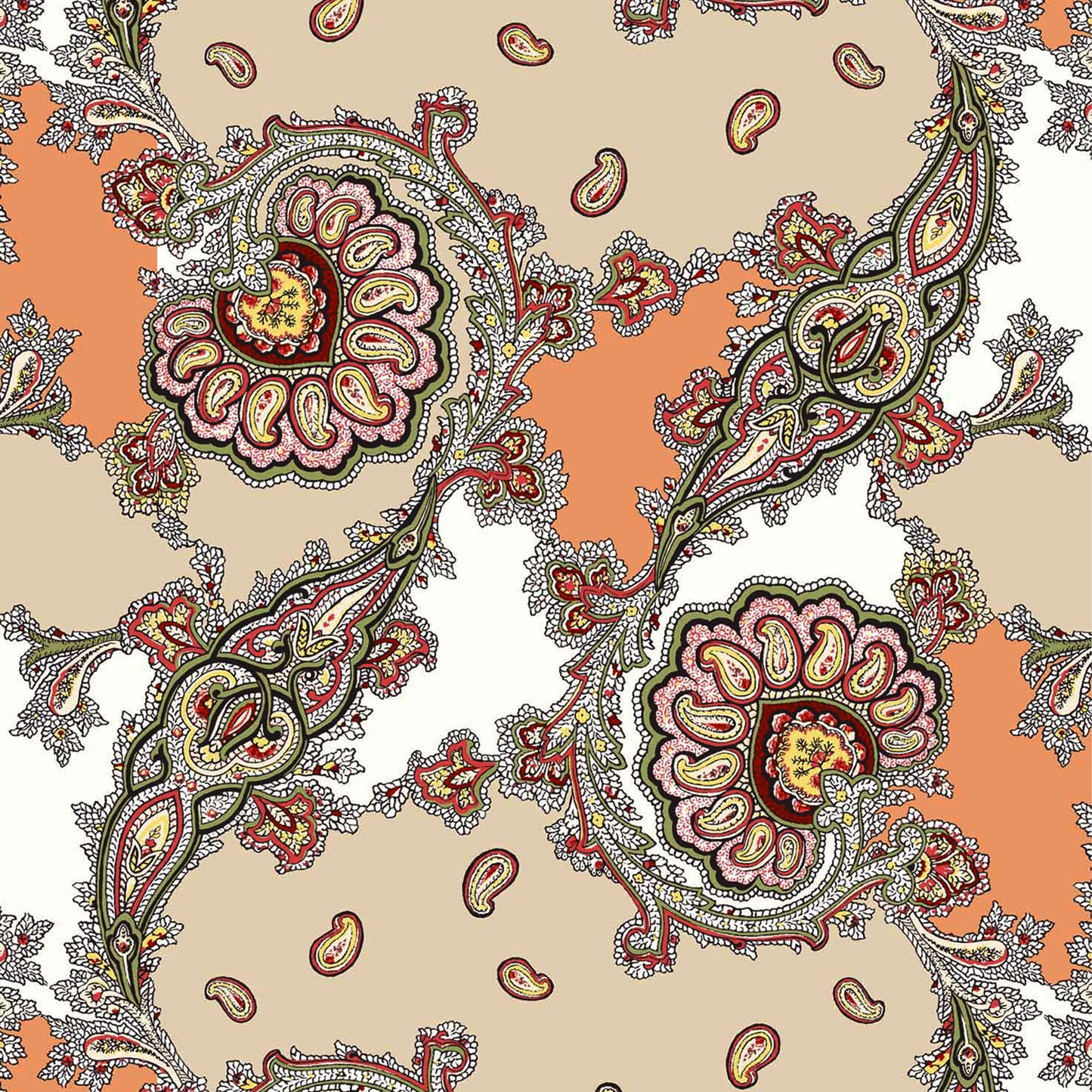 P-1739-636-TAN-PEACH - PRINTED CREPON 100% RAYON CREPON