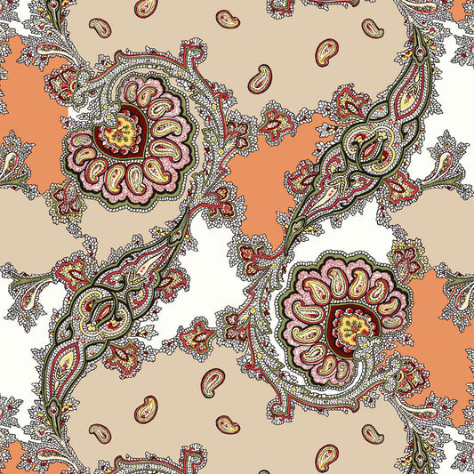 P-1739-636-TAN-PEACH - PRINTED CREPON 100% RAYON CREPON