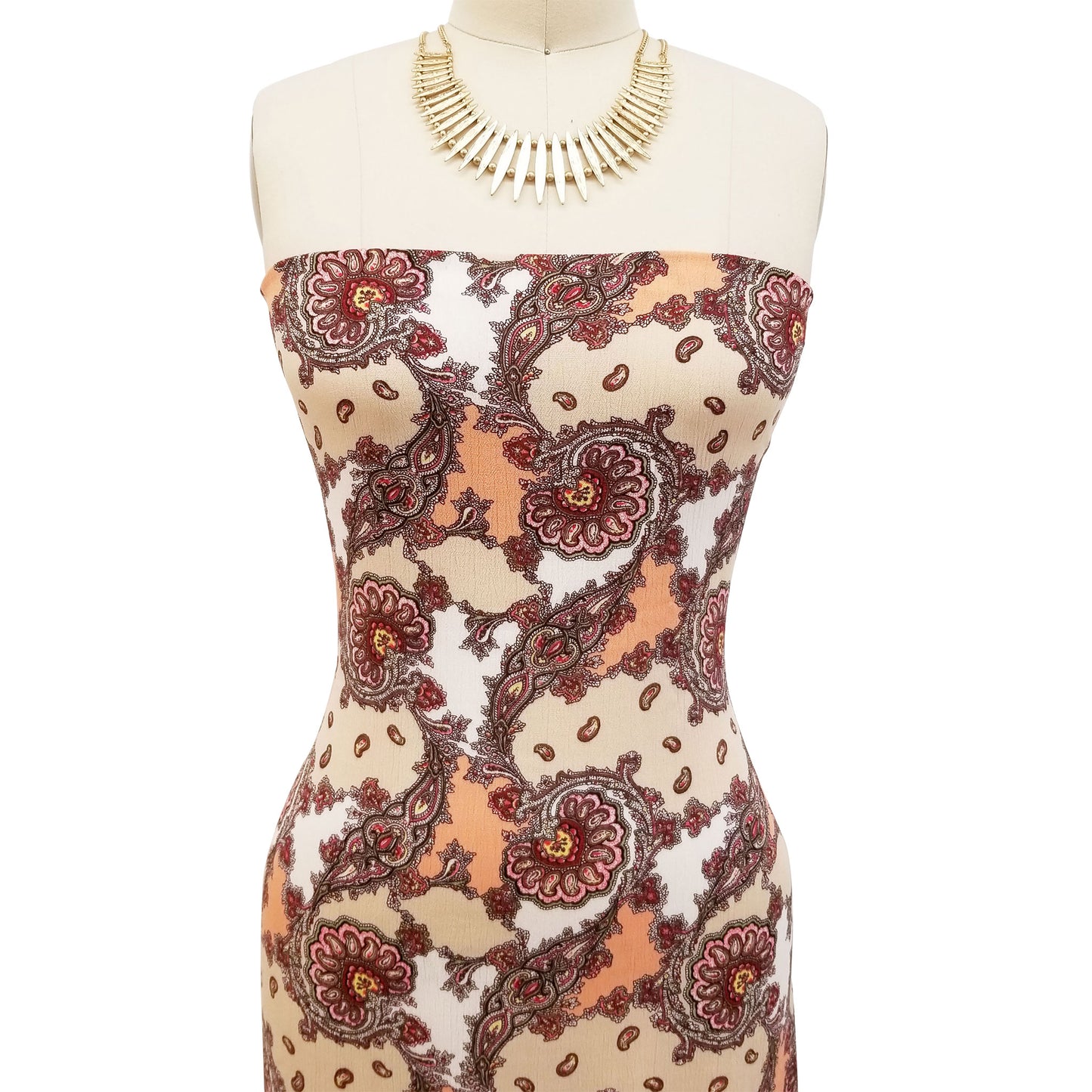 P-1739-636-TAN-PEACH - PRINTED CREPON 100% RAYON CREPON