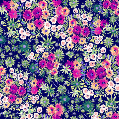 P-1759-586-NAVY-FUCHSIA - PRINTED CREPE CHIFFON 97% POLY 3% SPANDEX