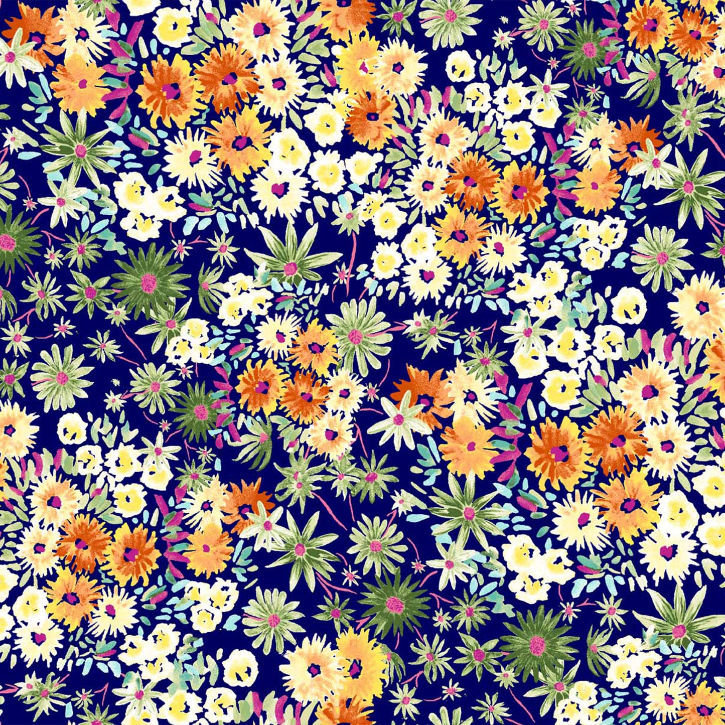 P-1759-586-NAVY-YELLOW - PRINTED CREPE CHIFFON 97% POLY 3% SPANDEX