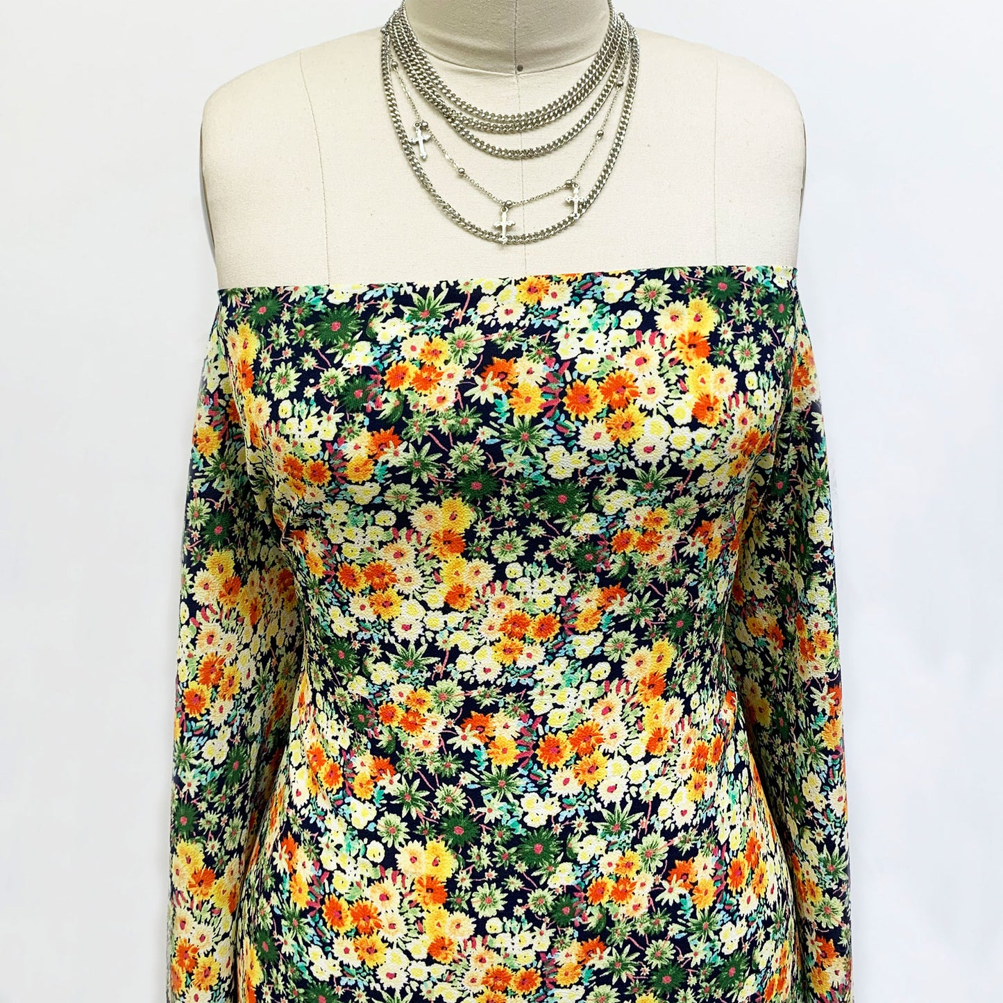 P-1759-586-NAVY-YELLOW - PRINTED CREPE CHIFFON 97% POLY 3% SPANDEX