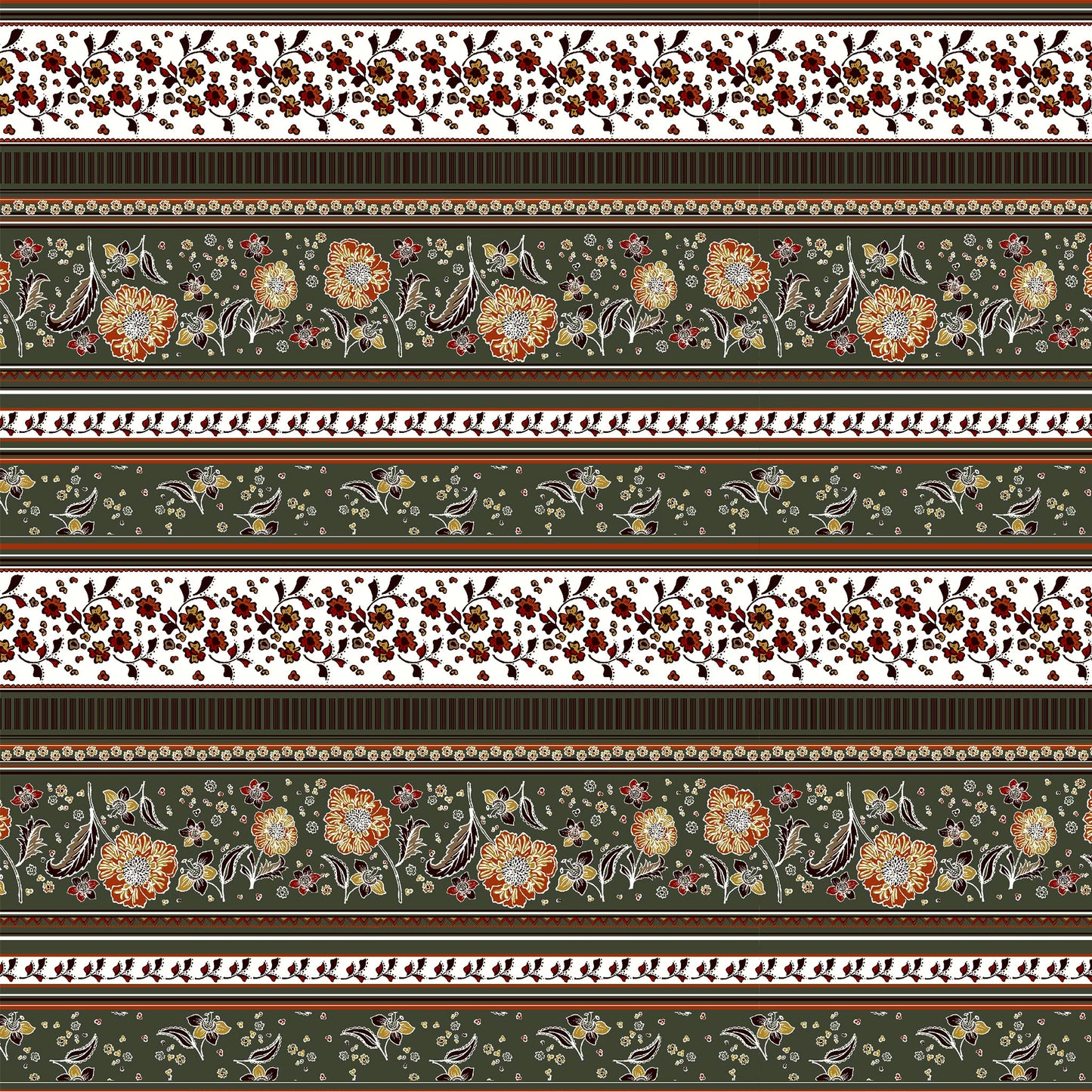 P-176-636-ARMYGREEN-ORANGE - PRINTED CREPON 100% RAYON CREPON