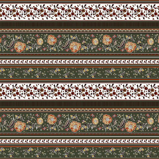 P-176-636-ARMYGREEN-ORANGE - PRINTED CREPON 100% RAYON CREPON