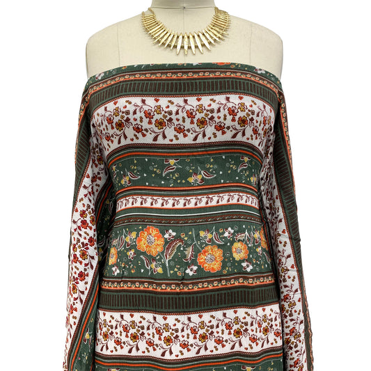 P-176-636-ARMYGREEN-ORANGE - PRINTED CREPON 100% RAYON CREPON