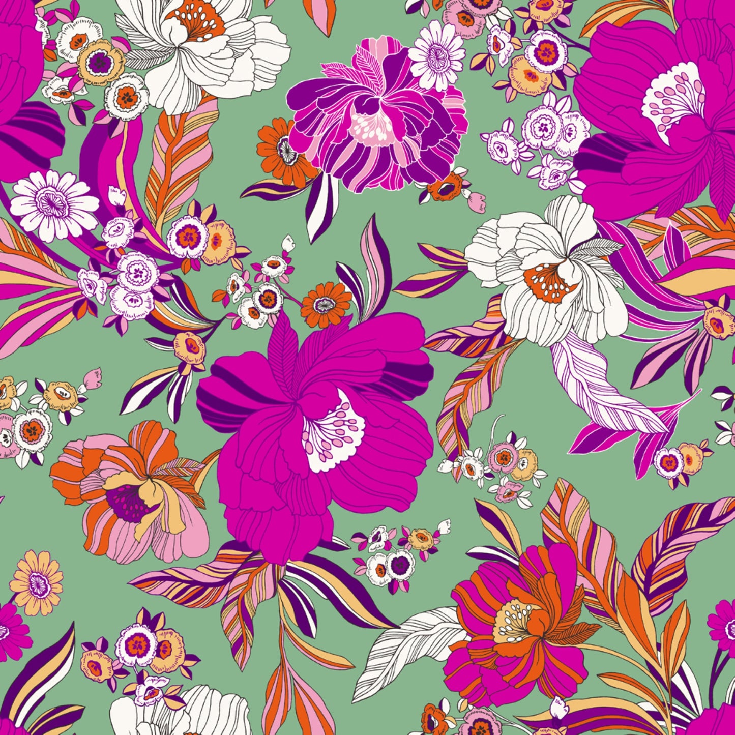 P-1769-754-DUSTY-JADE-FUCHSIA - PRINTED POLY MOROCCAN 100% POLY