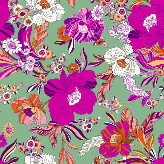 P-1769-754-DUSTY-JADE-FUCHSIA - PRINTED POLY MOROCCAN 100% POLY