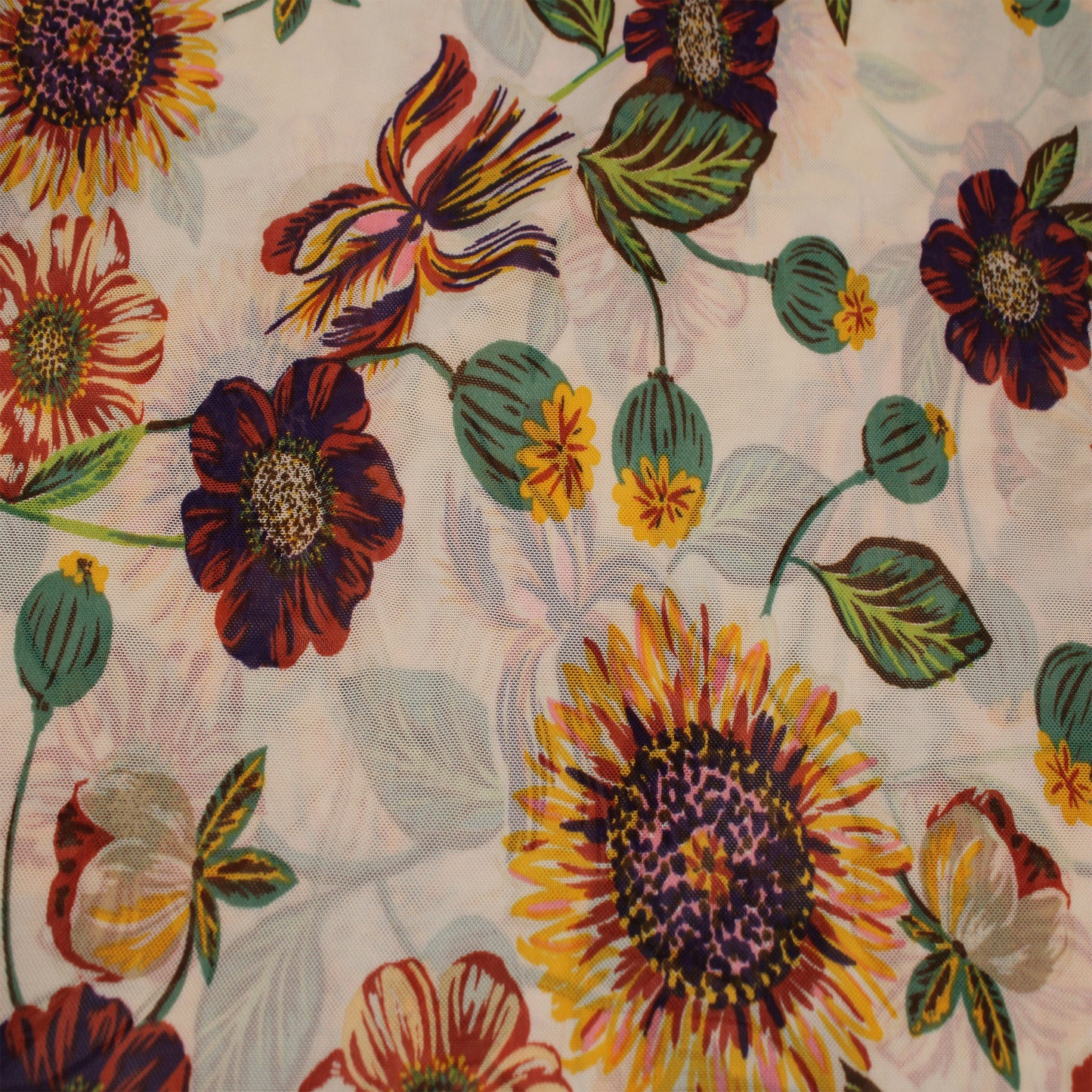 P-1790-453-ECRU-MARSALA - PRINTED POLY POWER MESH 92%POLY 8%SPANDEX