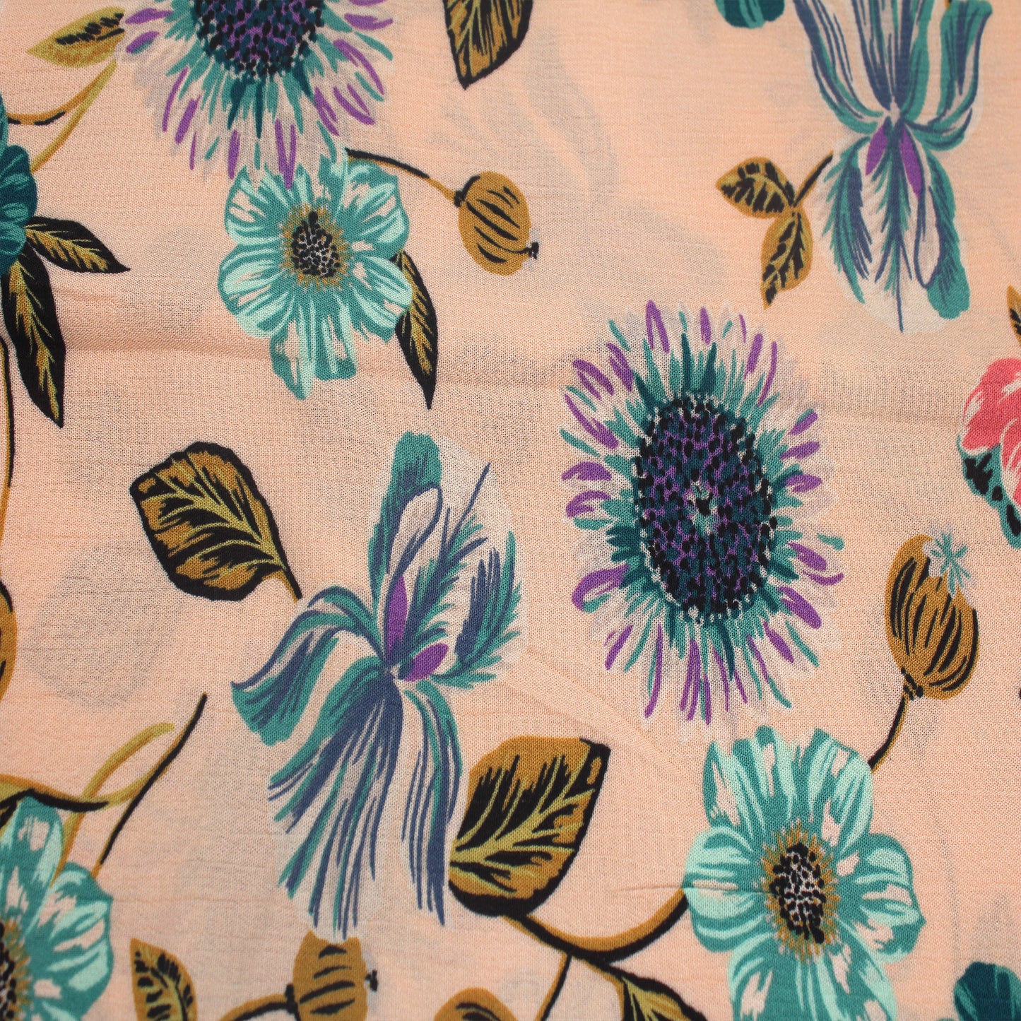 P-1790-636-BISQUE-TURQUOISE PRINTED CREPON 100% RAYON CREPON