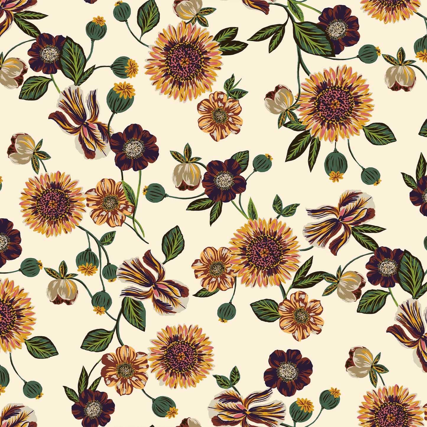 P-1790-636-ECRU-MARSALA - PRINTED CREPON 100% RAYON CREPON