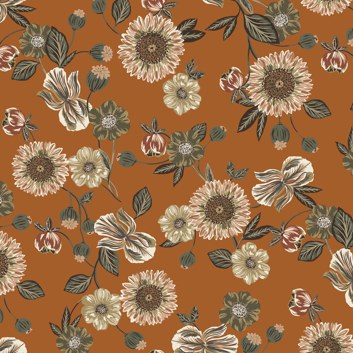 P-1790-702-CLAY-OLIVE - PRINTED SCUBA CREPE 97% POLY 3% SPANDEX