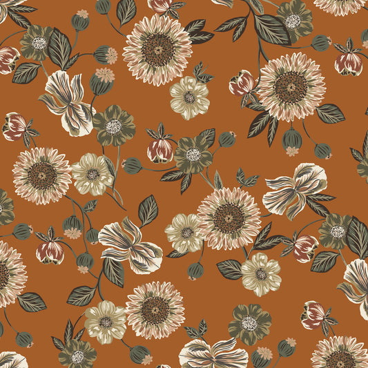 P-1790-702-CLAY-OLIVE - PRINTED SCUBA CREPE 97% POLY 3% SPANDEX