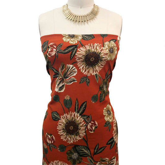 P-1790-702-CLAY-OLIVE - PRINTED SCUBA CREPE 97% POLY 3% SPANDEX