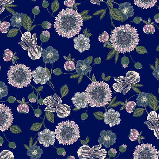 P-1790-702-DK-NAVY-BLUE-ORCHID - PRINTED SCUBA CREPE 97% POLY 3% SPANDEX