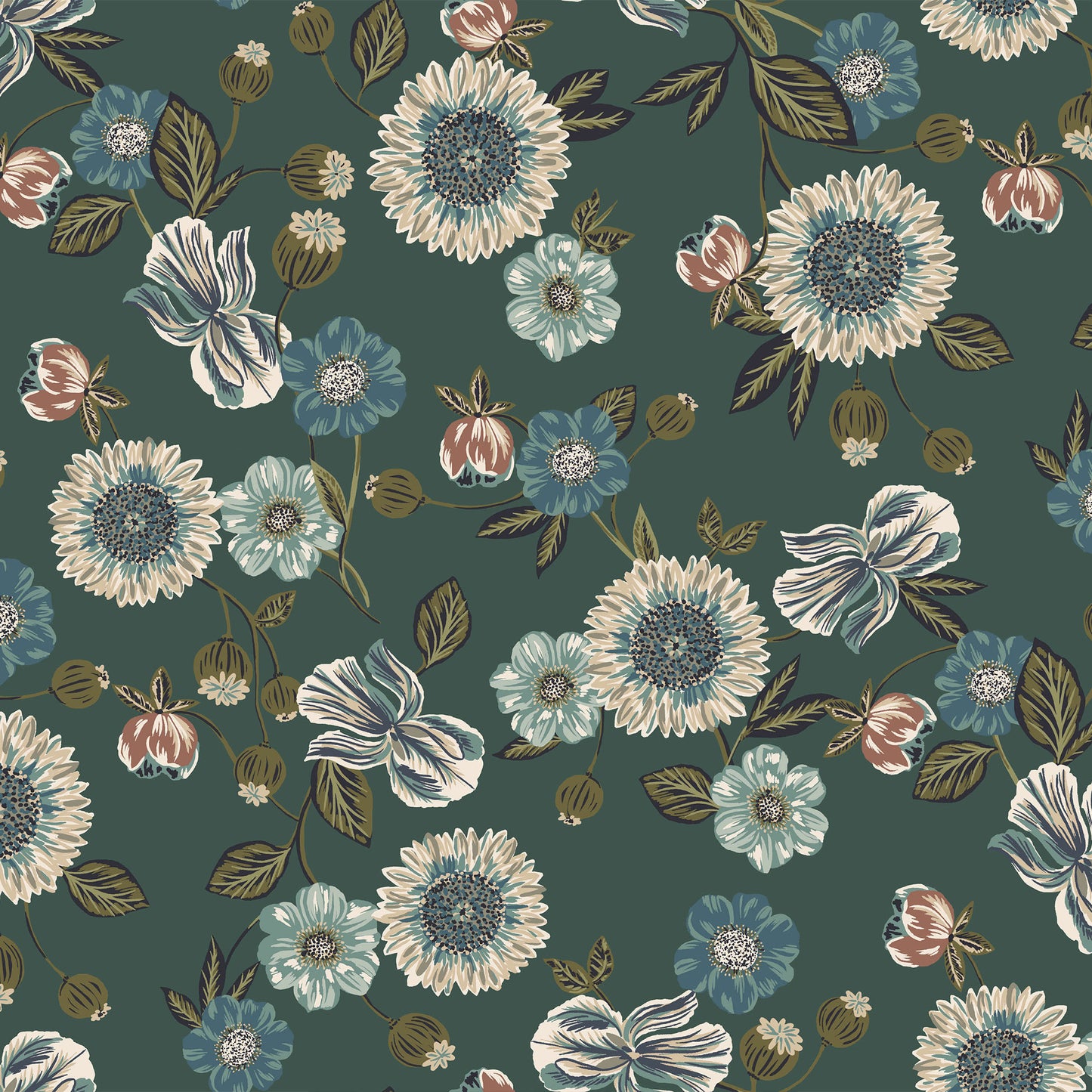 P-1790-702-PINE-TEAL - PRINTED SCUBA CREPE 97% POLY 3% SPANDEX