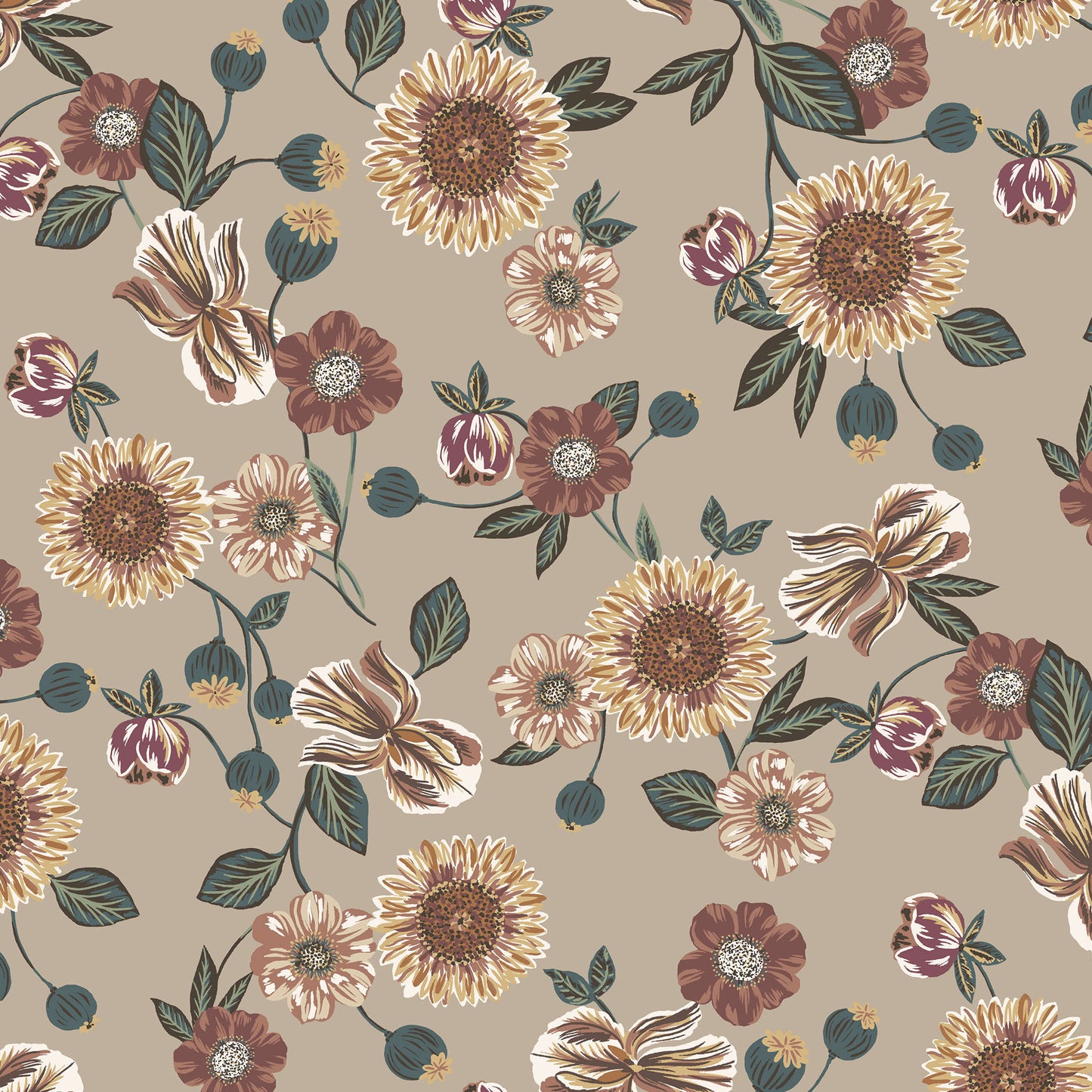 P-1790-702-TAUPE-GINGER - PRINTED SCUBA CREPE 97% POLY 3% SPANDEX