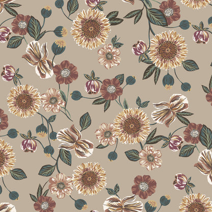 P-1790-702-TAUPE-GINGER - PRINTED SCUBA CREPE 97% POLY 3% SPANDEX