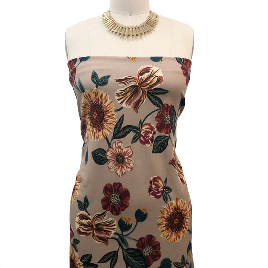 P-1790-702-TAUPE-GINGER - PRINTED SCUBA CREPE 97% POLY 3% SPANDEX