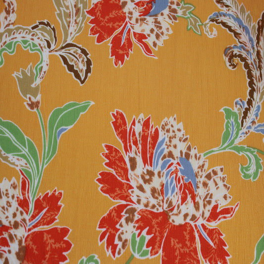 P-1800-636-MANGO-LIVING-CORAL PRINTED CREPON 100% RAYON CREPON