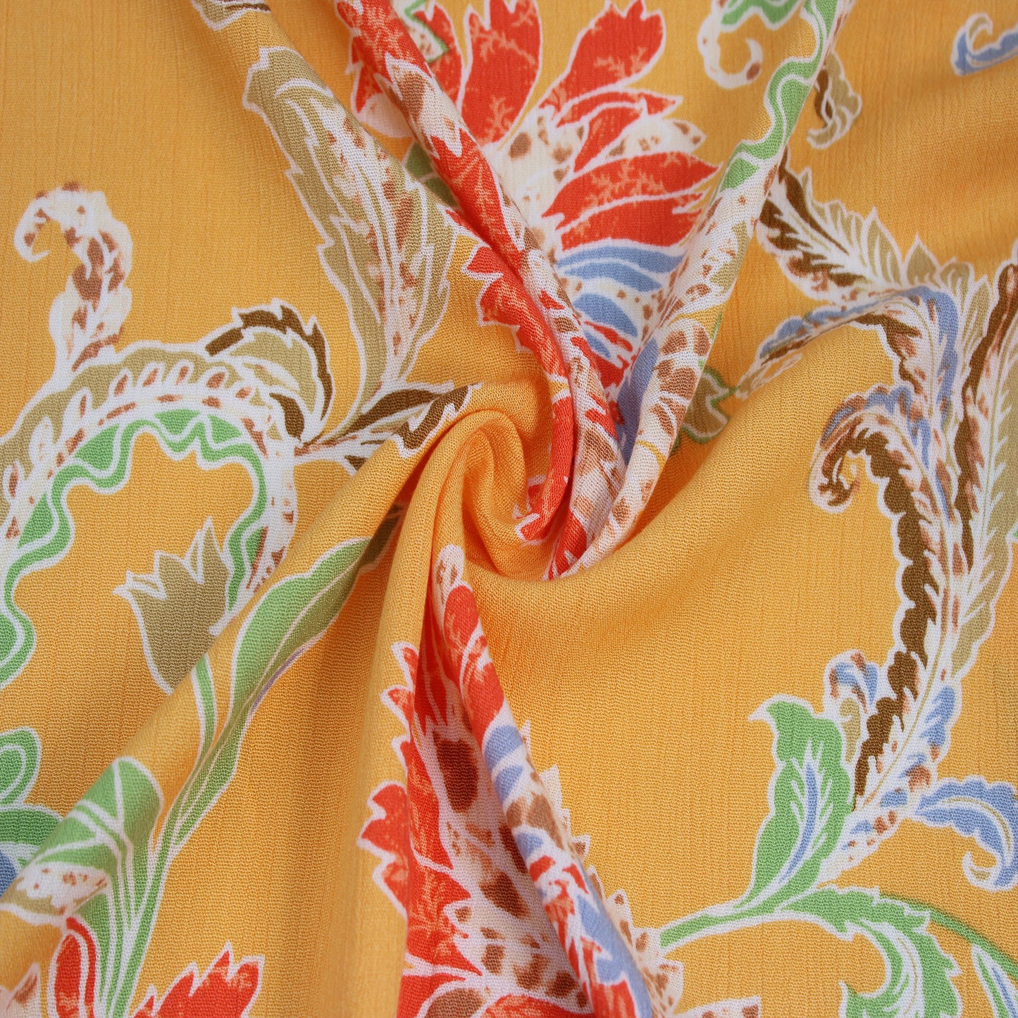 P-1800-636-MANGO-LIVING-CORAL PRINTED CREPON 100% RAYON CREPON