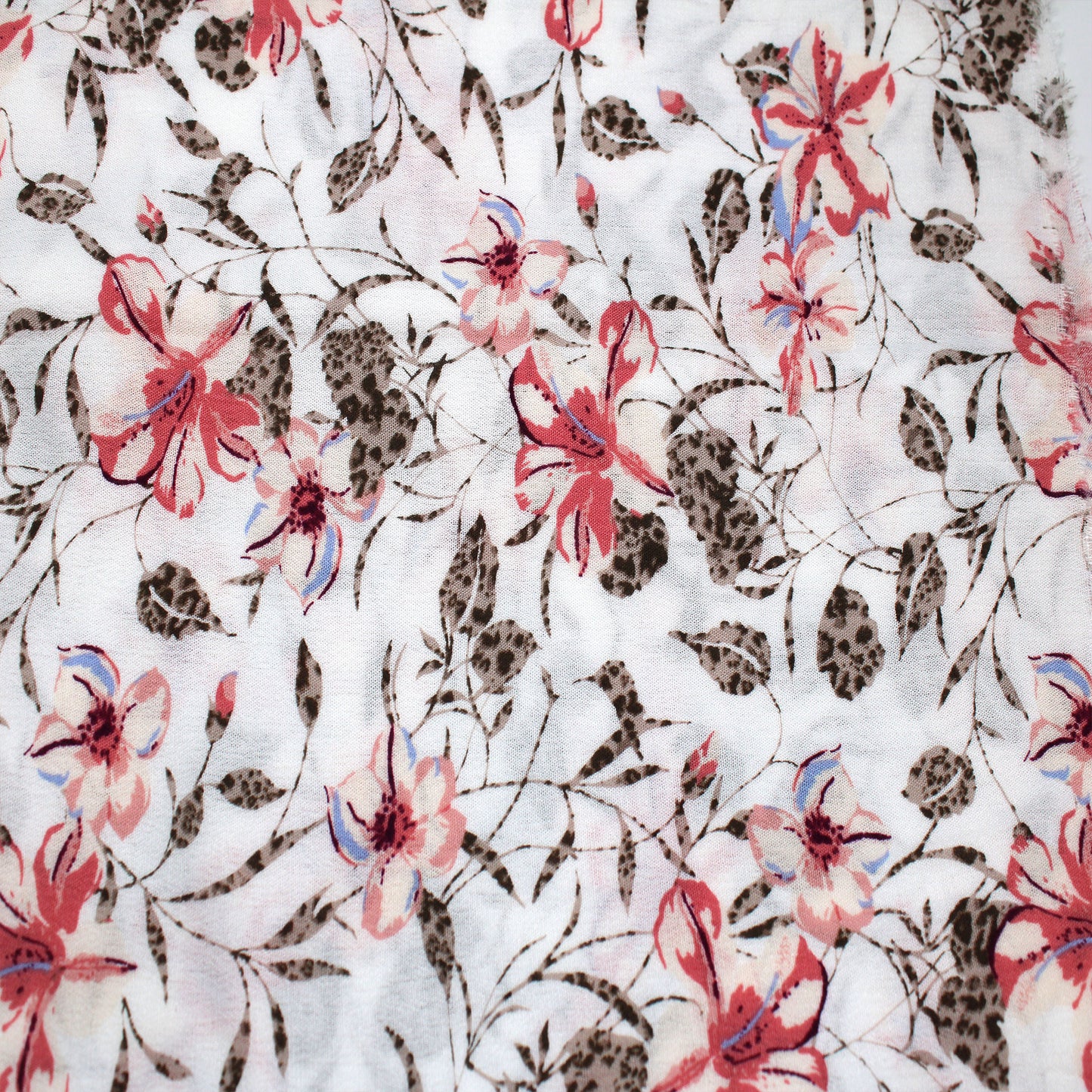 P-1801-636-OFF-WHITE-CORAL PRINTED CREPON 100% RAYON CREPON