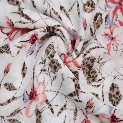 P-1801-636-OFF-WHITE-CORAL PRINTED CREPON 100% RAYON CREPON