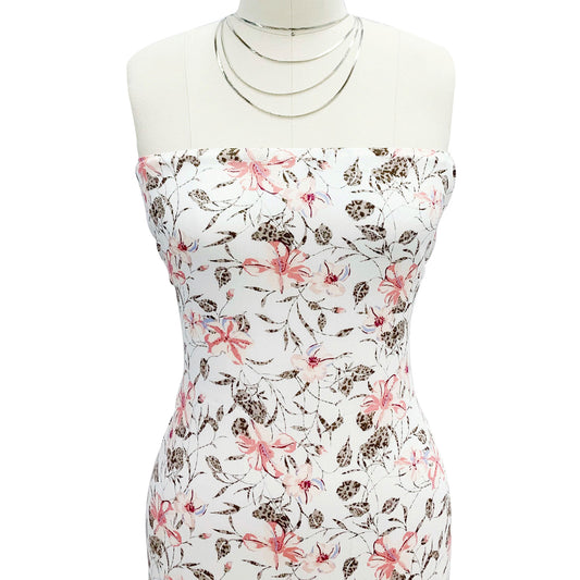P-1801-636-OFF-WHITE-CORAL PRINTED CREPON 100% RAYON CREPON