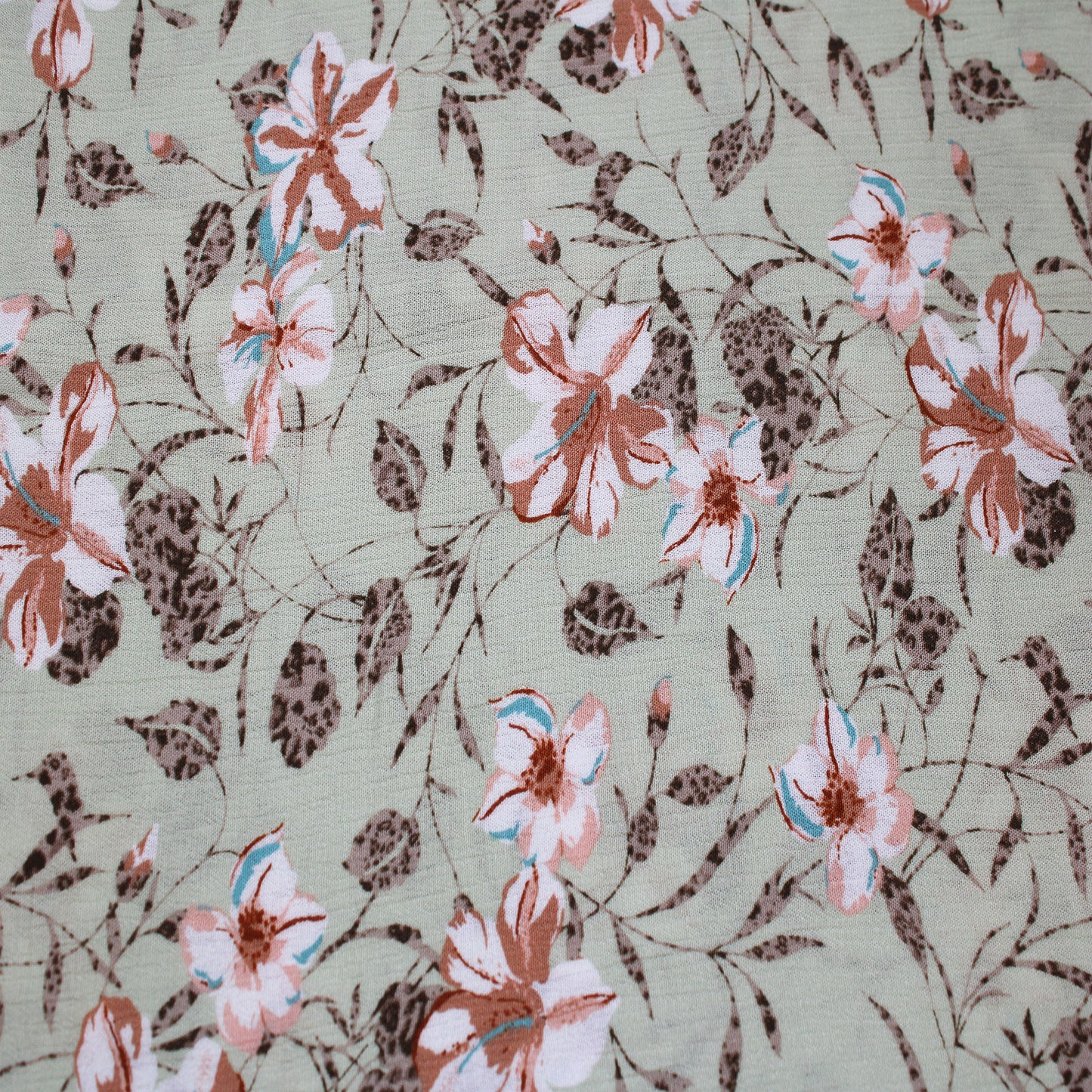 P-1801-636-SAGE-CARAMEL PRINTED CREPON 100% RAYON CREPON