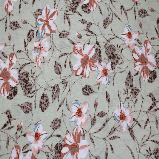 P-1801-636-SAGE-CARAMEL PRINTED CREPON 100% RAYON CREPON