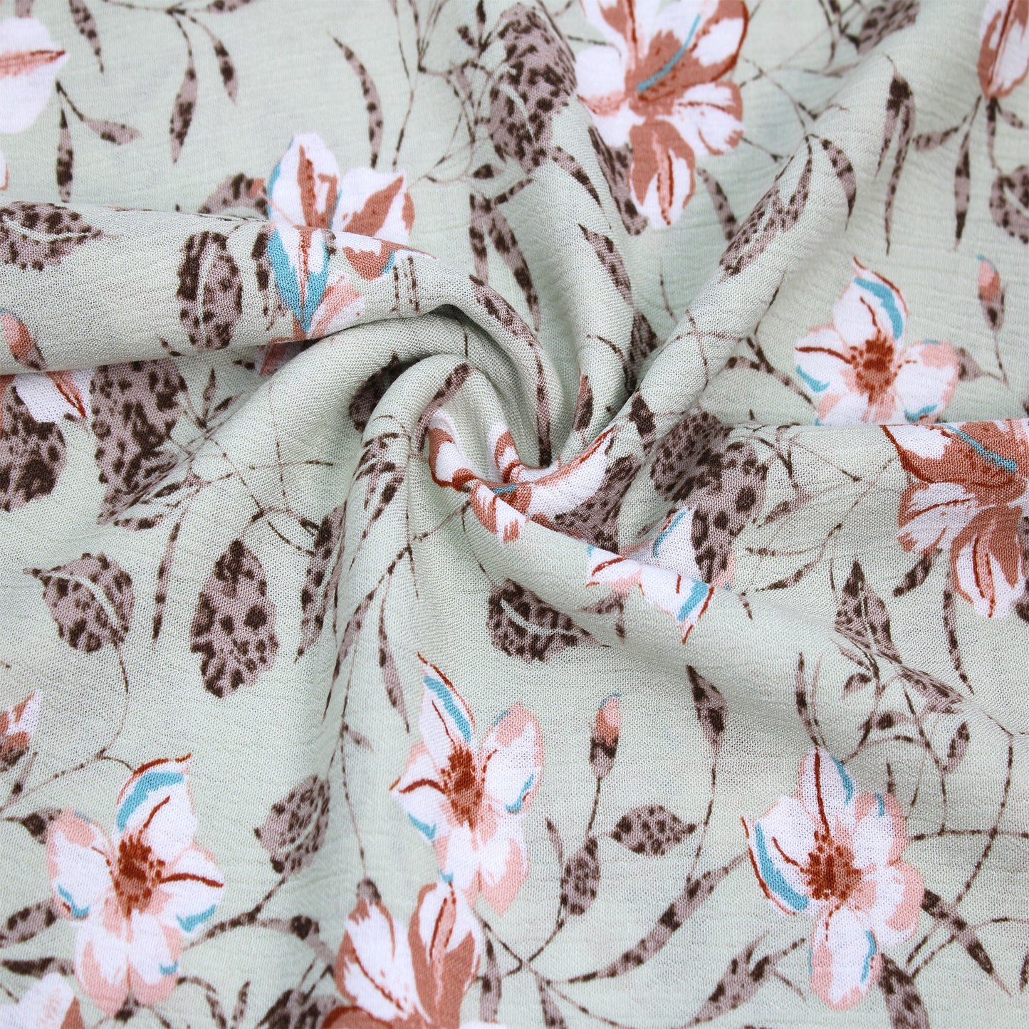 P-1801-636-SAGE-CARAMEL PRINTED CREPON 100% RAYON CREPON