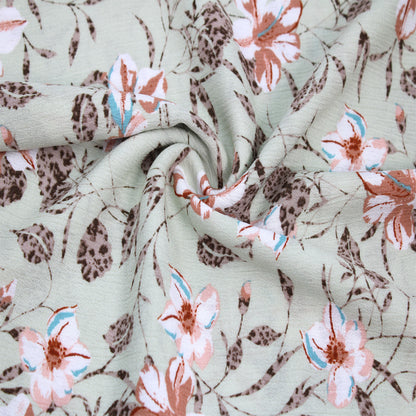 P-1801-636-SAGE-CARAMEL PRINTED CREPON 100% RAYON CREPON