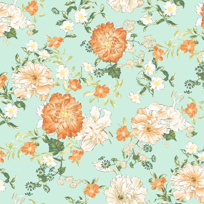 P-1802-504-MINT-TANGERINE - PRINTED WOOL DOBBY 100% POLYESTER