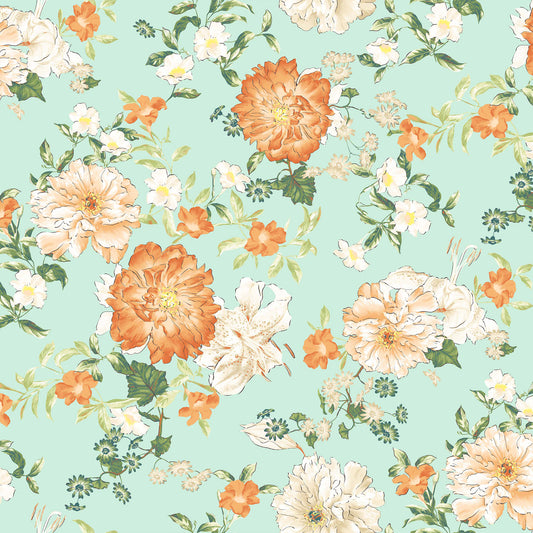 P-1802-504-MINT-TANGERINE - PRINTED WOOL DOBBY 100% POLYESTER