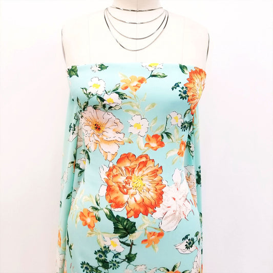 P-1802-504-MINT-TANGERINE - PRINTED WOOL DOBBY 100% POLYESTER