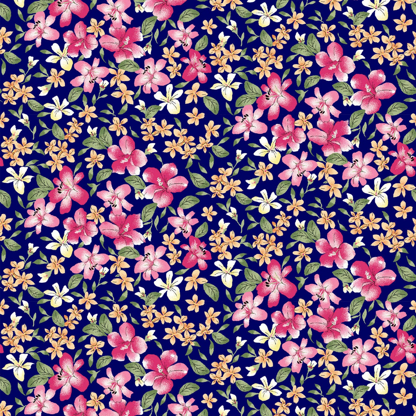 P-1805-636-NAVY-HOT-PINK PRINTED CREPON 100% RAYON CREPON