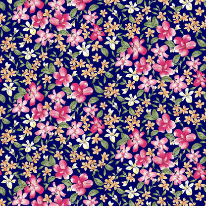 P-1805-636-NAVY-HOT-PINK PRINTED CREPON 100% RAYON CREPON