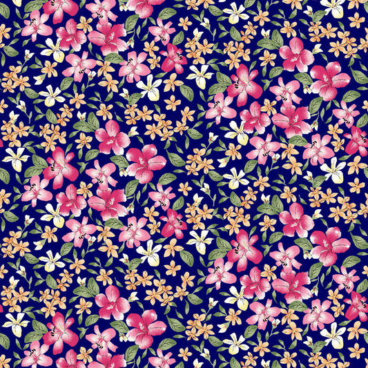 P-1805-636-NAVY-HOT-PINK PRINTED CREPON 100% RAYON CREPON