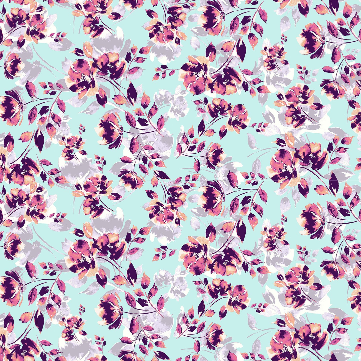 P-183-586-MINT-CORAL - PRINTED CREPE CHIFFON 97% POLY 3% SPANDEX