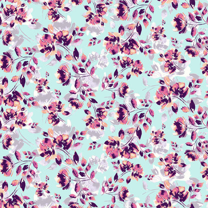 P-183-586-MINT-CORAL - PRINTED CREPE CHIFFON 97% POLY 3% SPANDEX