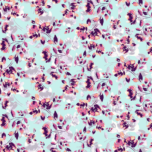 P-183-586-MINT-CORAL - PRINTED CREPE CHIFFON 97% POLY 3% SPANDEX