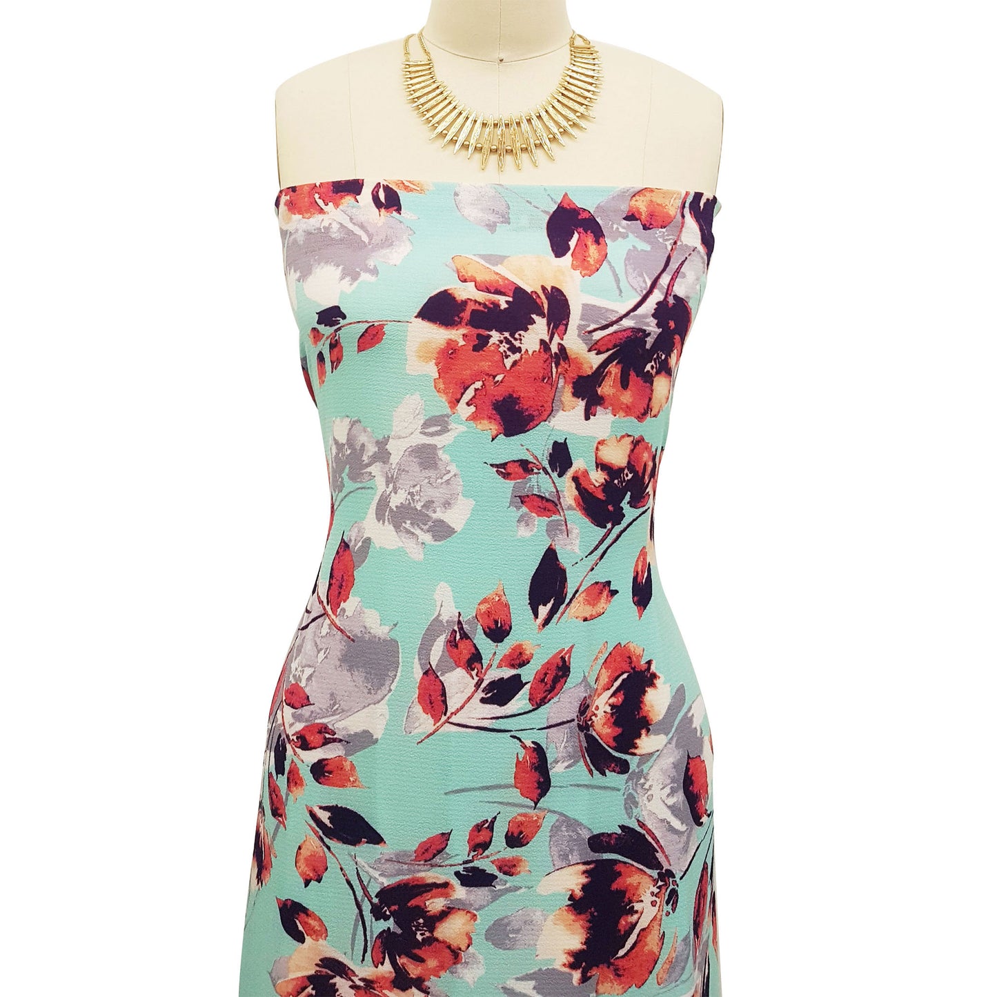 P-183-586-MINT-CORAL - PRINTED CREPE CHIFFON 97% POLY 3% SPANDEX