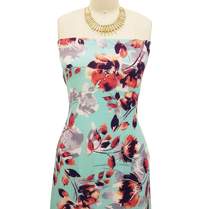 P-183-586-MINT-CORAL - PRINTED CREPE CHIFFON 97% POLY 3% SPANDEX