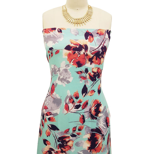 P-183-586-MINT-CORAL - PRINTED CREPE CHIFFON 97% POLY 3% SPANDEX