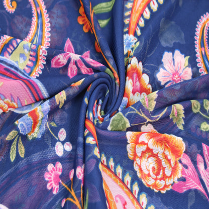 P-1839-453-NAVY-PINK - PRINTED POLY POWER MESH 92%POLY 8%SPANDEX