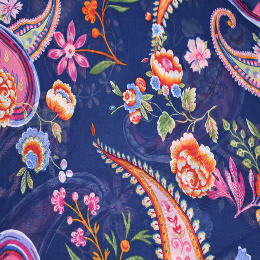 P-1839-453-NAVY-PINK - PRINTED POLY POWER MESH 92%POLY 8%SPANDEX