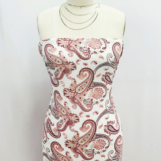 P-1844-698-IVORY-CORAL- PRINTED RAYON CHALLIS 100% RAYON CHALLIS